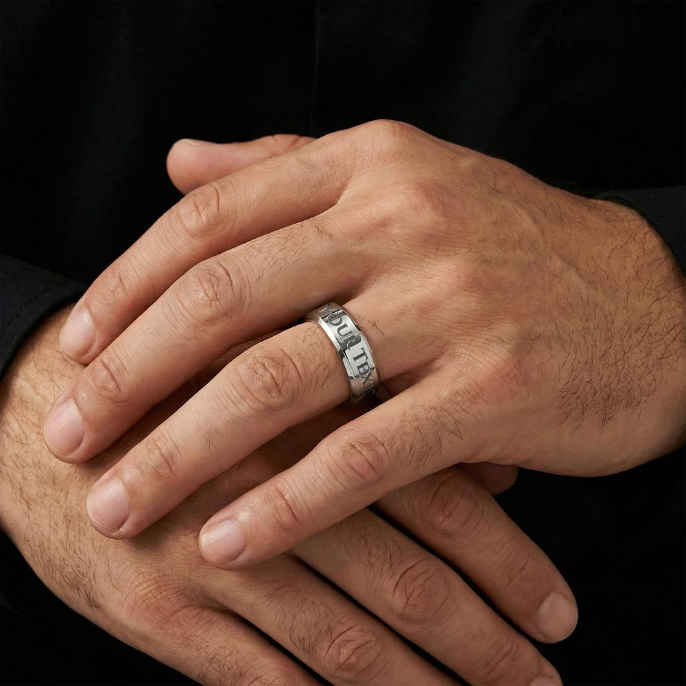 Create a meaningful keepsake with up to 25 custom characters engraved on this premium stainless steel ring. Perfect for names, initials, dates, or a special message that matters to you.