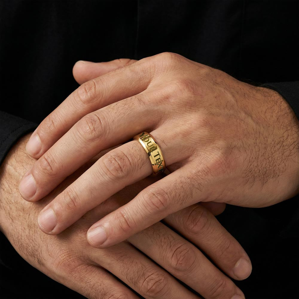 Create a meaningful keepsake with up to 25 custom characters engraved on this premium stainless steel ring. Perfect for names, initials, dates, or a special message that matters to you.