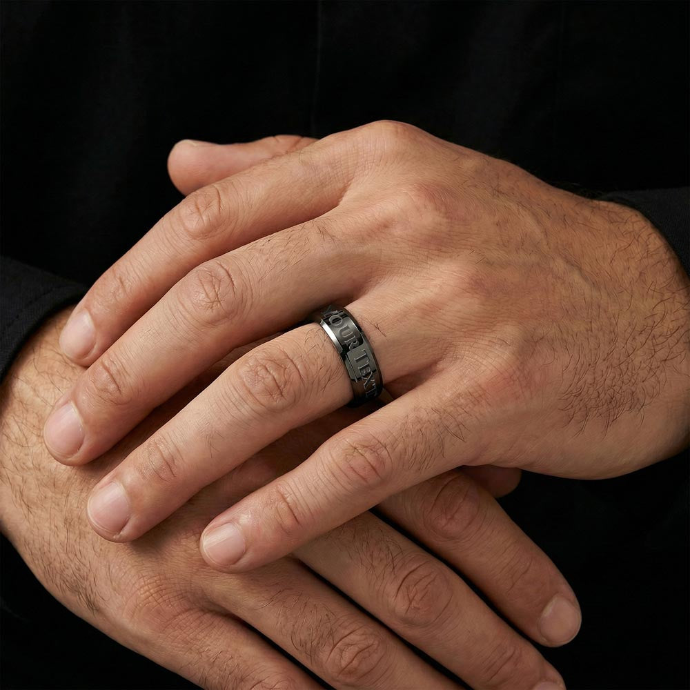 Create a meaningful keepsake with up to 25 custom characters engraved on this premium stainless steel ring. Perfect for names, initials, dates, or a special message that matters to you.