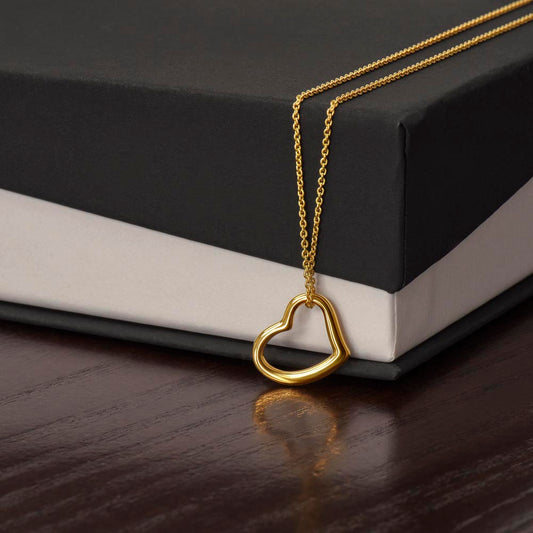 Floating Heart Pendant Necklace, 14k White Gold or 18k Yellow Gold, Minimalist Open Heart Jewelry, Gift for Her